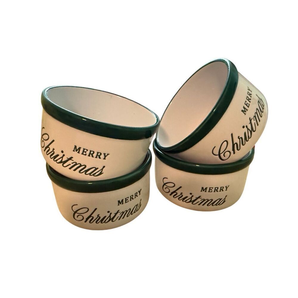 Set of 4 “Merry Christmas” Ramekin Dishes Baking Oven Safe